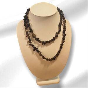 Vintage Handcrafted Smoky Quartz & Black Agate Beaded Long Necklace.